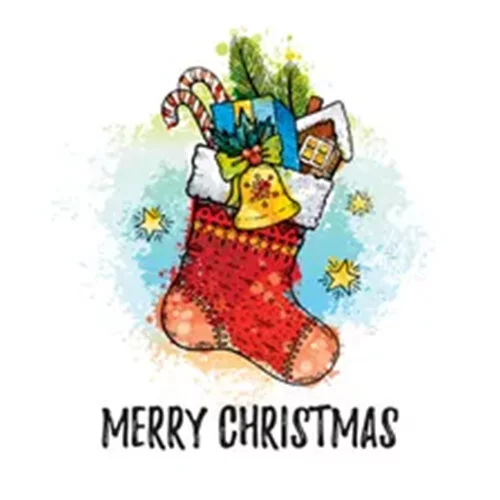 Цветной пример раскраски рождественский носок с колокольчиком