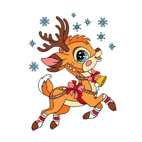 Цветной вариант раскраски рождественский новогодний олень