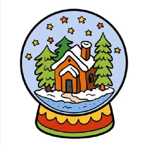 Цветной пример раскраски рождественский шар с елками