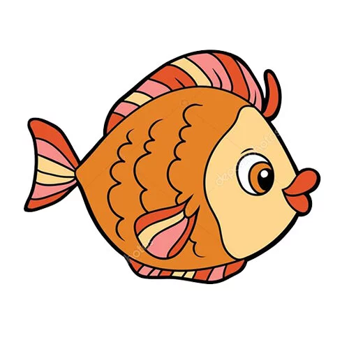 Цветной пример раскраски рыбка для малышей в детский сад