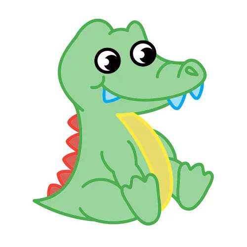 Цветной пример раскраски с цветным контуром крокодил милый