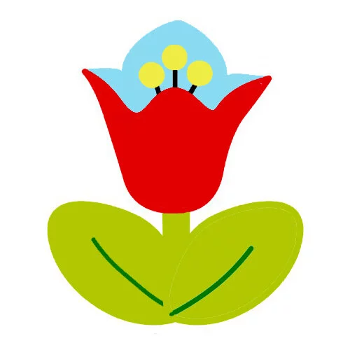 Цветной пример раскраски с цветным контуром тюльпан