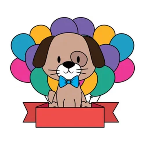 Цветной вариант раскраски щенок в виде подарка