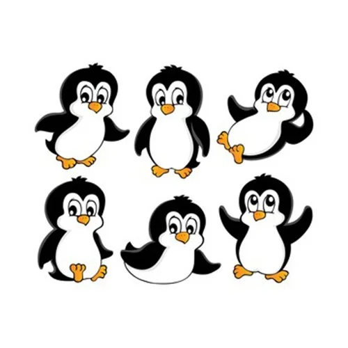 Цветной вариант раскраски шесть пингвинов