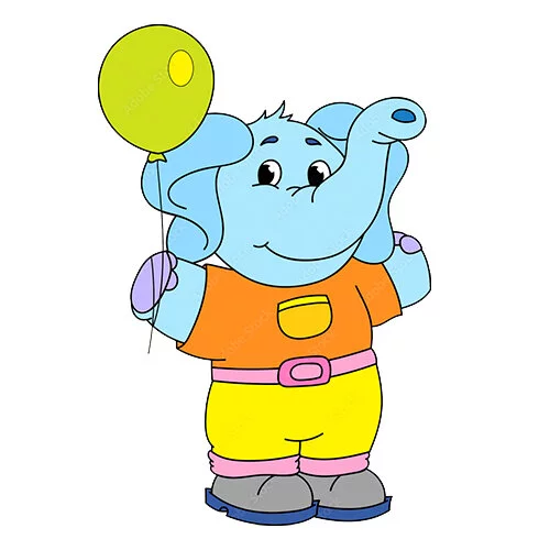 Цветной пример раскраски слон-мальчик с шариком