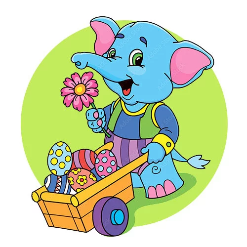 Цветной пример раскраски слон садовник