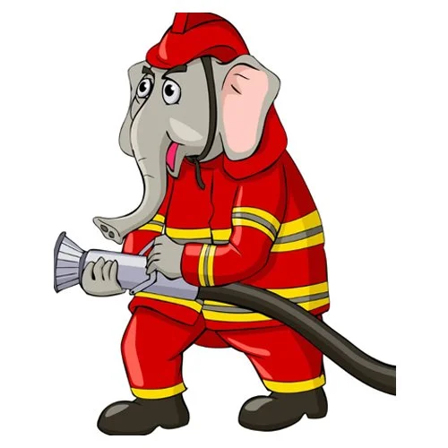 Цветной вариант раскраски слон старый пожарный