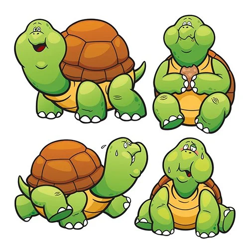 Цветной вариант раскраски смешные черепахи