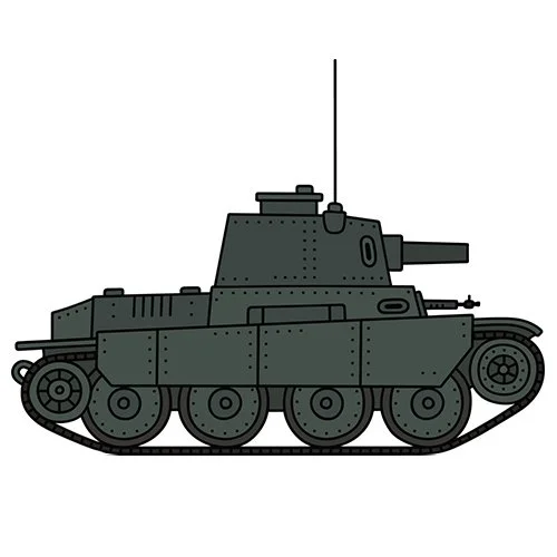 Цветной вариант раскраски танк с маленькой пушкой
