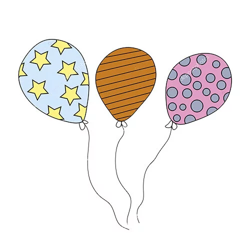 Цветной пример раскраски три разных воздушных шарика