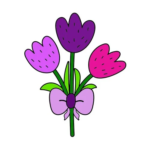 Цветной пример раскраски три тюльпана цветы