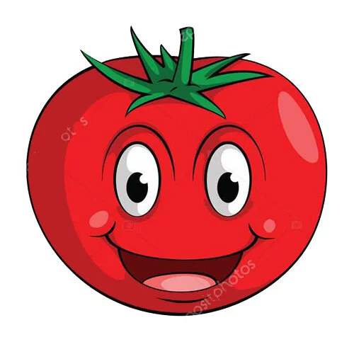 Цветной пример раскраски улыбающийся помидор с глазками