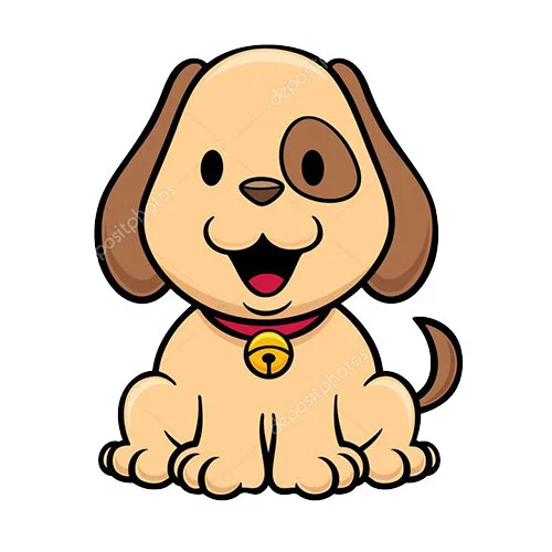 Цветной пример раскраски улыбающийся щенок собака