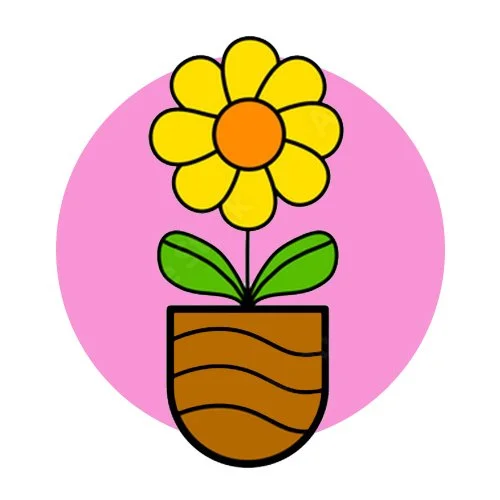 Цветной пример раскраски ваза-горшок с одним цветком