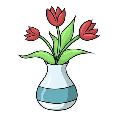 Цветной пример раскраски ваза с цветами натюрморт