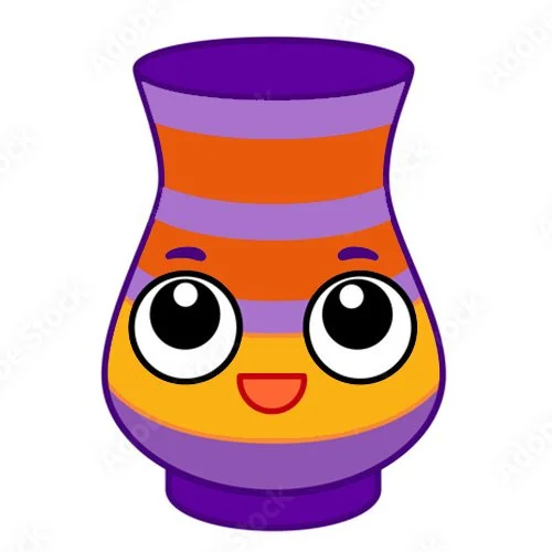 Цветной вариант раскраски ваза с глазками