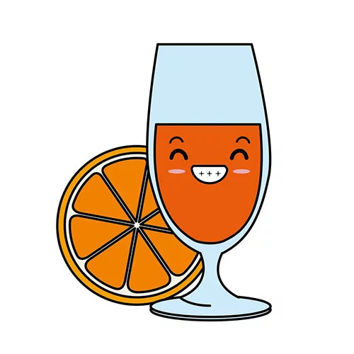 Цветной вариант раскраски веселый апельсиновый сок
