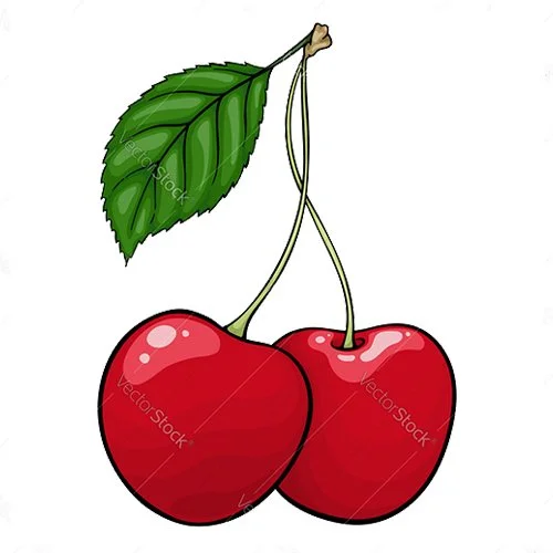 Цветной вариант раскраски вишня с листочком