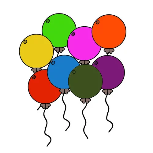 Цветной пример раскраски воздушные шарики в воздухе