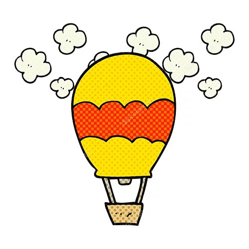 Цветной пример раскраски воздушный шар с корзиной