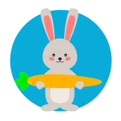 Цветной пример раскраски заяц держит морковку кролик