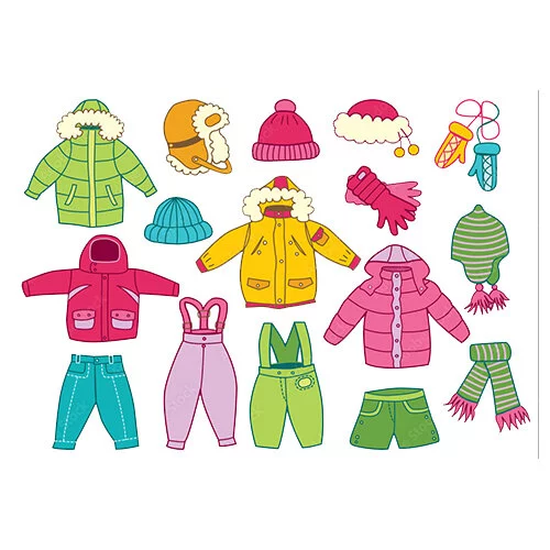 Цветной пример раскраски зимняя теплая одежда