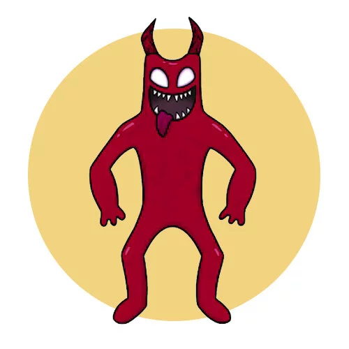 Цветной пример раскраски злой дьявол банбан