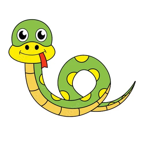 Цветной пример раскраски змея по линиям