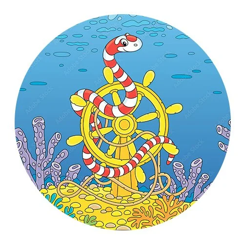 Цветной вариант раскраски змея подводная