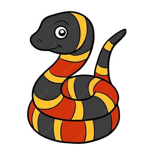 Цветной вариант раскраски змея в полоску