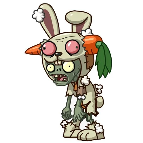 Цветной вариант раскраски зомби в костюме зайчика