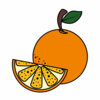 Цветной пример раскраски апельсин с долькой рядом