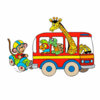 Цветной пример раскраски автобус с жирафом, обезьянкой