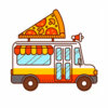 Цветной пример раскраски автобус с пиццей