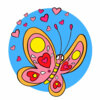 Цветной пример раскраски бабочка и сердечки