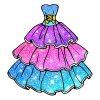 Цветной пример раскраски бальное платье принцессы праздничное