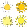 Цветной пример раскраски четыре солнца с лучиками