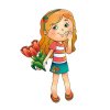 Цветной пример раскраски девочка с тюльпанами