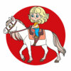 Цветной пример раскраски девочка верхом на лошади