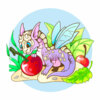 Цветной пример раскраски дракон и яблоко