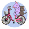 Цветной пример раскраски два котенка на велосипеде