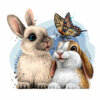 Цветной пример раскраски два зайца и бабочка
