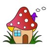 Цветной пример раскраски гриб-дом с трубой