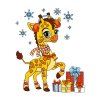 Цветной пример раскраски жираф с подарками