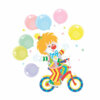 Цветной пример раскраски клоун и много воздушных шаров