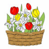 Цветной пример раскраски корзинка с весенними цветами