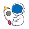 Цветной пример раскраски космонавт и маленькая ракета