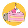 Цветной пример раскраски кот пушин с праздничным тортом