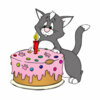 Цветной пример раскраски котик ест торт