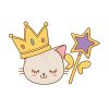 Цветной пример раскраски котик в короне и волшебная палочка